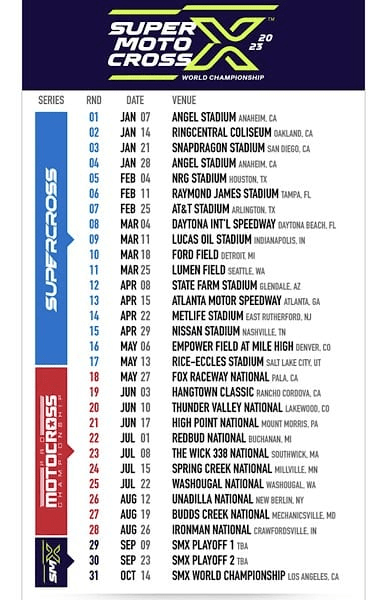 2023 AMA Supercross, Motocross and SuperMotocross Schedule