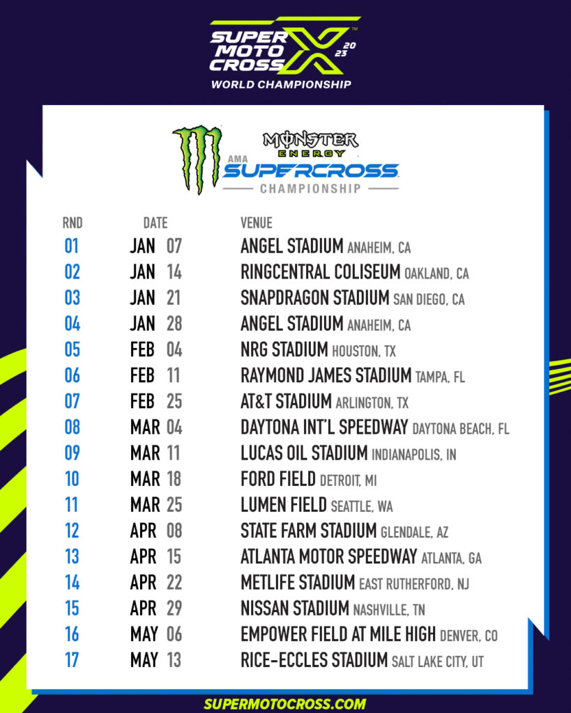 2023 AMA Supercross, Motocross and SuperMotocross Schedule