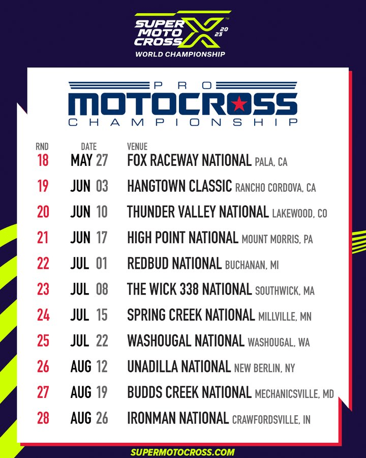 2023 AMA Supercross, Motocross and SuperMotocross Schedule